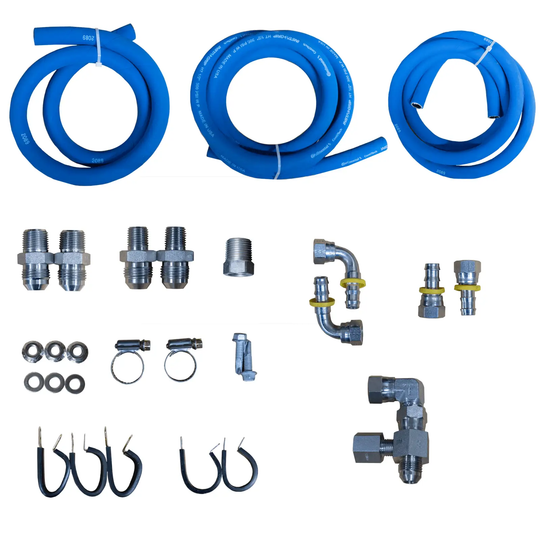 Power Driven Diesel 47RH Transmission Cooler Line Replacement Kit 94-95: 3 blue hoses with metal fittings