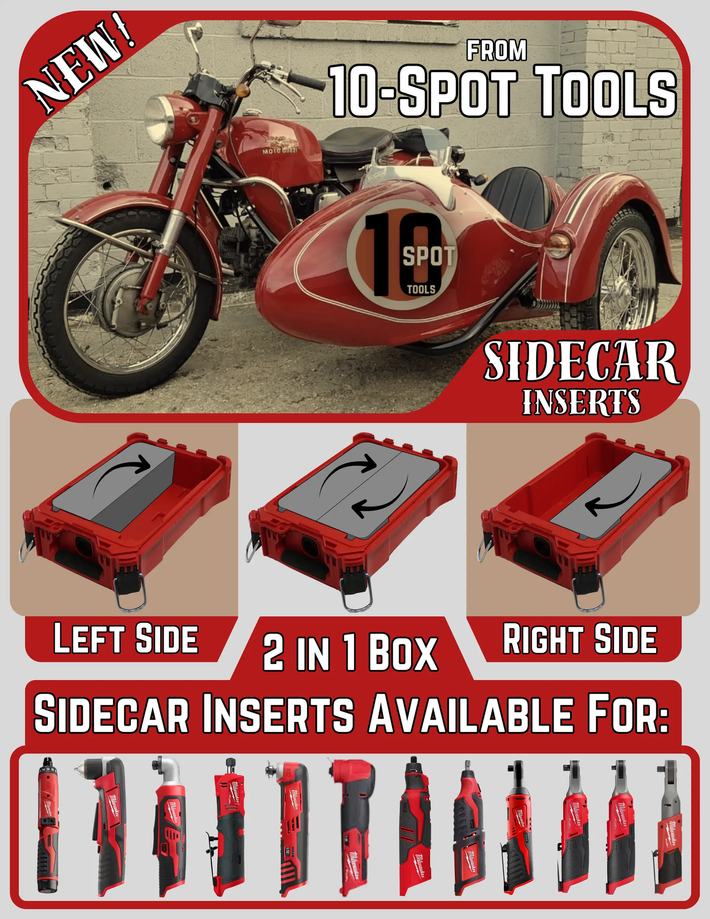 SideCar Inserts for Packout Organizer Boxes – 10-Spot Tools tool organizer inserts, 2-in-1 box, left/right sides