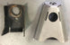 TJ Boatside Body Mounts OEM Height by Artec Industries, two pieces: rusted left bracket and right new body mount