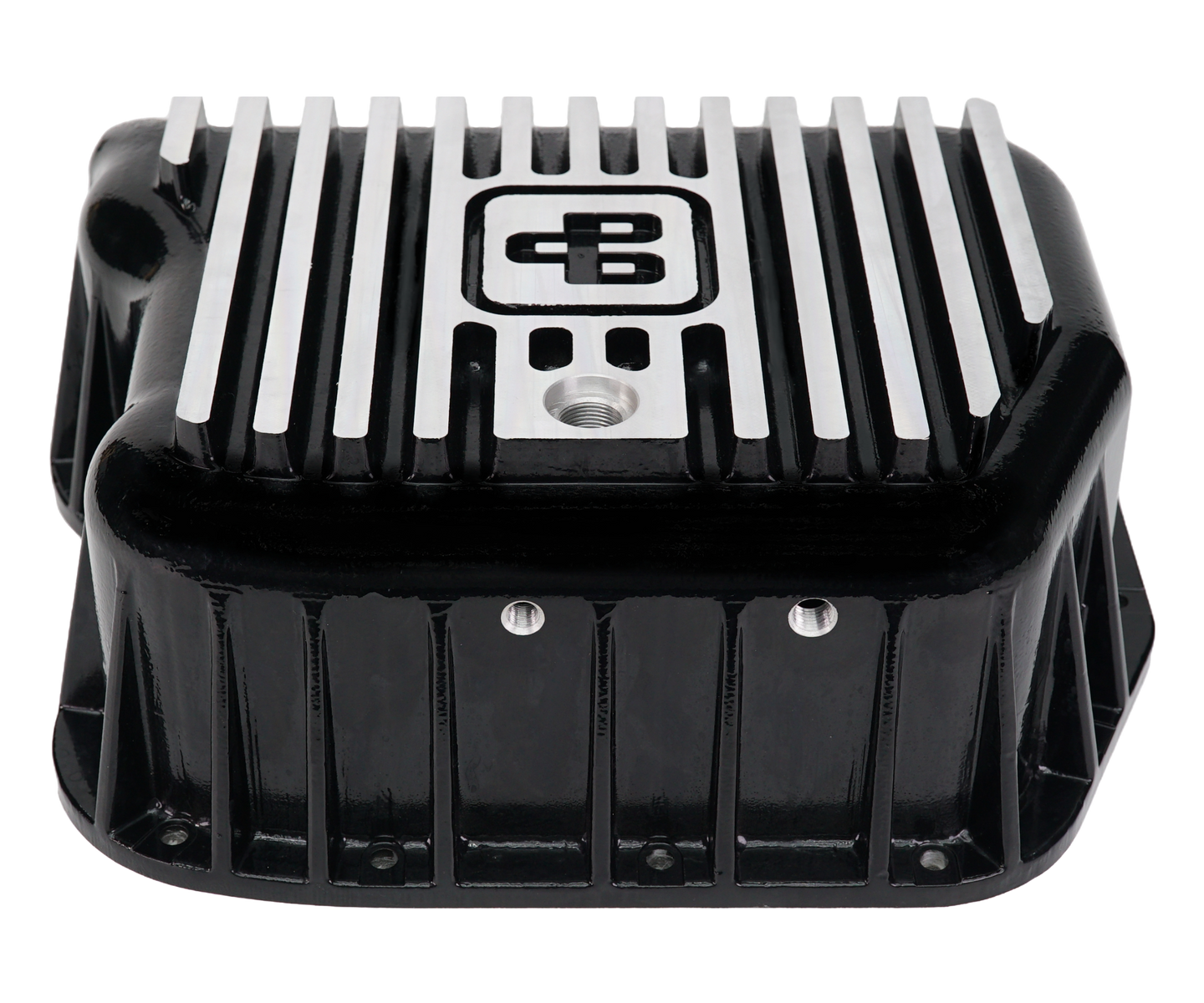 Power Driven Deep Transmission Pan, Power Driven Diesel, black with silver cooling fins and mounting holes
