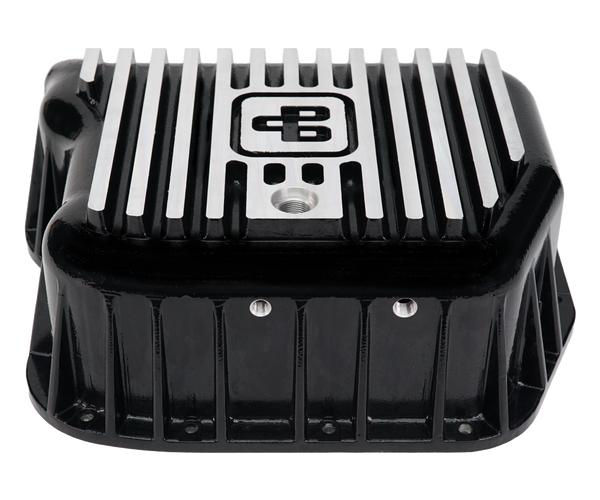 Power Driven Deep Transmission Pan, Power Driven Diesel, black with silver cooling fins and mounting holes