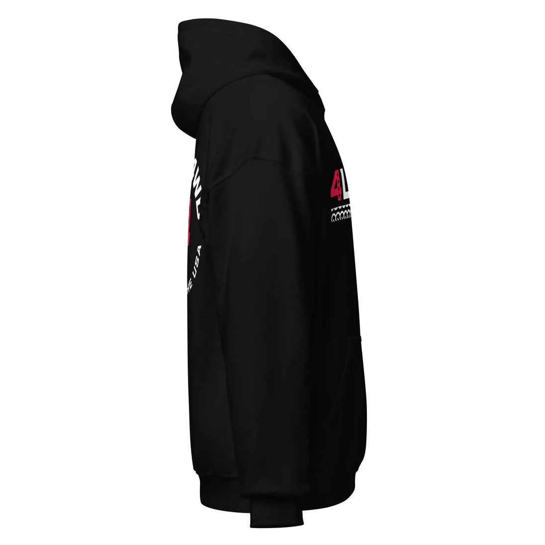4Link4WD Black Hoodie Front & Back Logos with white sleeve text and pink graphic