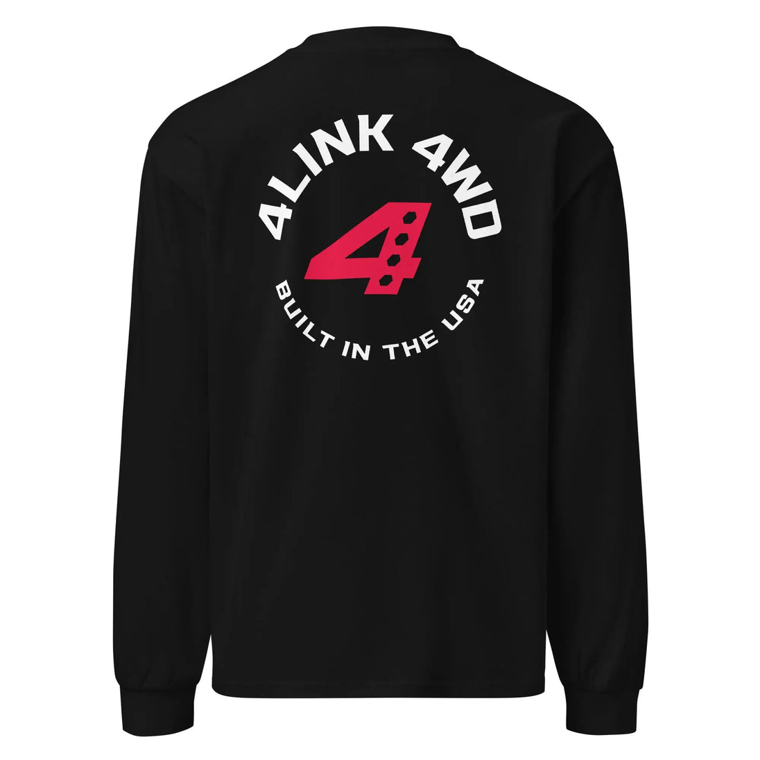 4Link4WD Premium heavyweight long sleeve shirt black with circular white logo and red graphic on back