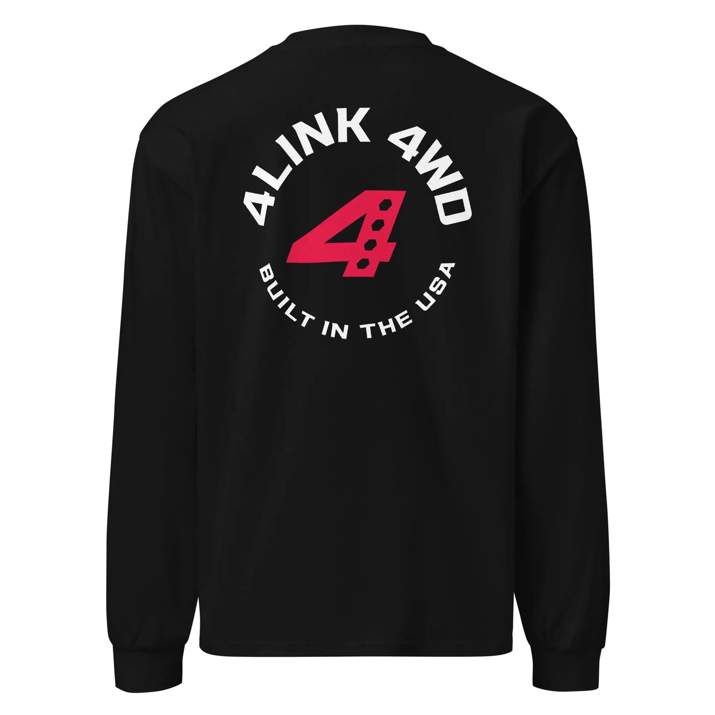 4Link4WD Premium heavyweight long sleeve shirt black with circular white logo and red graphic on back