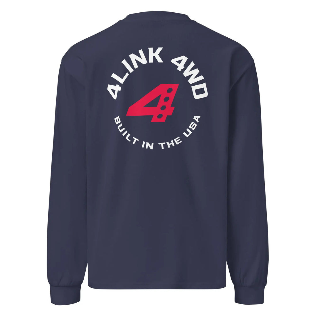 Premium heavyweight long sleeve shirt 4Link4WD navy with white circular back logo