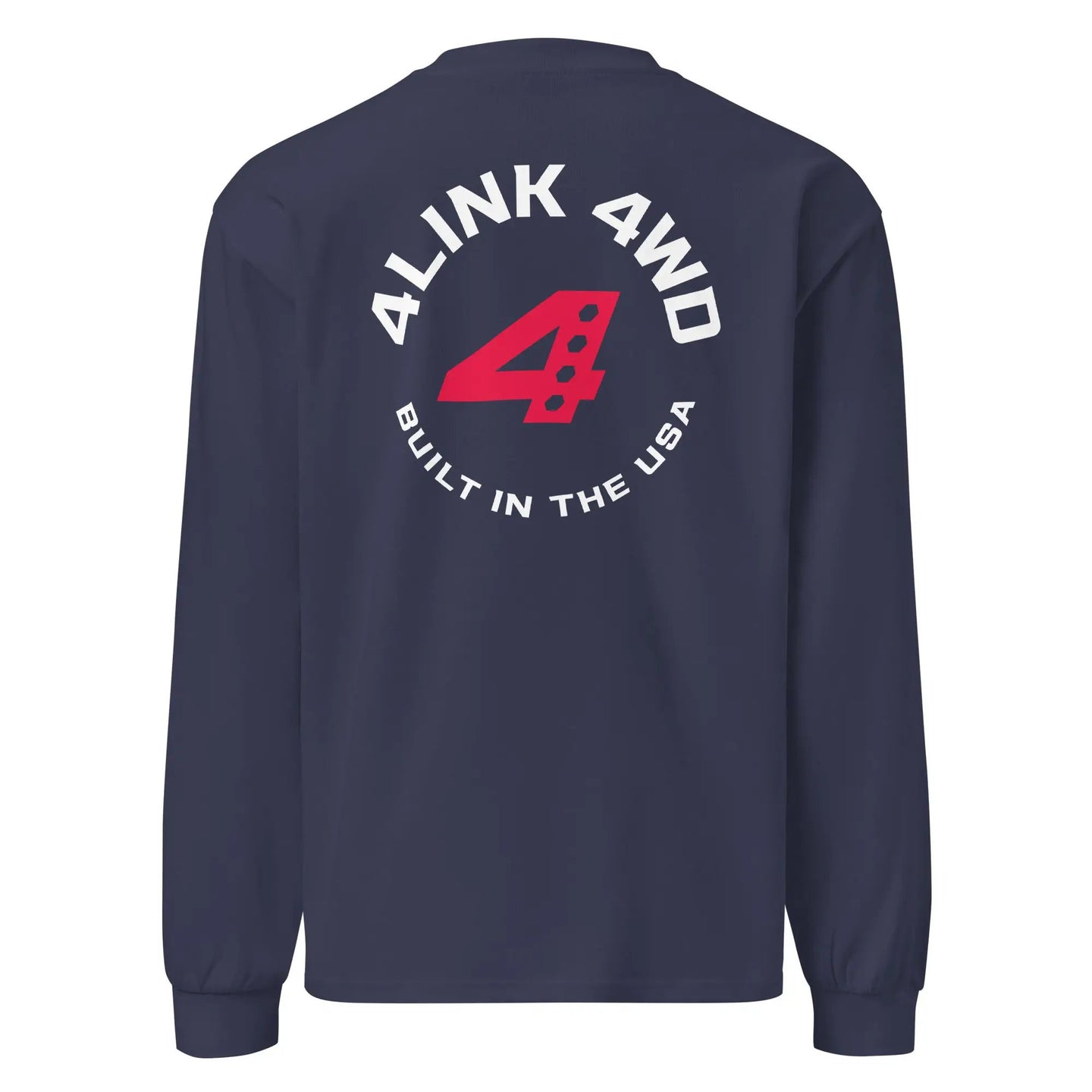 Premium heavyweight long sleeve shirt 4Link4WD navy with white circular back logo