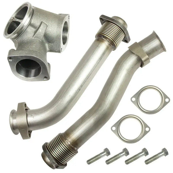 BD Diesel Up-Pipes Kit for Ford 7.3L PowerStroke, two stainless steel exhaust pipes with gaskets and hardware