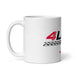 4Link4WD white glossy ceramic mug with red/black graphic and handle visible