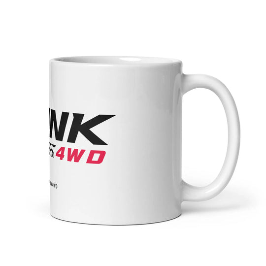 4Link4WD white glossy mug with partial black logo and red 4WD lettering