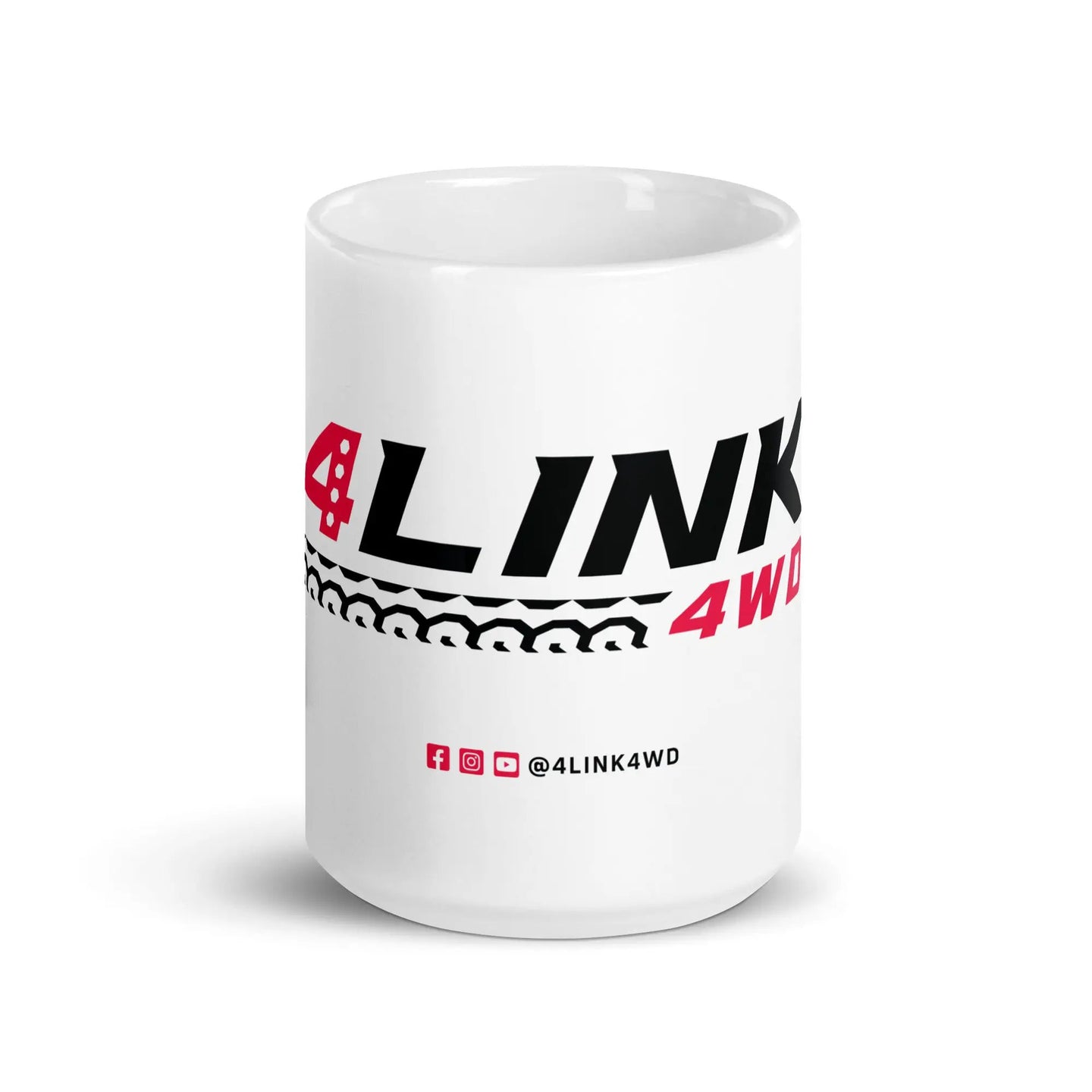 4Link4WD White glossy mug with black and red graphic wrap