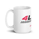 White glossy mug by 4Link4WD with red and black graphic design