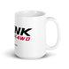 4Link4WD white glossy ceramic mug with black logo on side and red 4WD branding