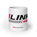 White glossy ceramic mug by 4Link4WD with red/black graphic wrap and social icons