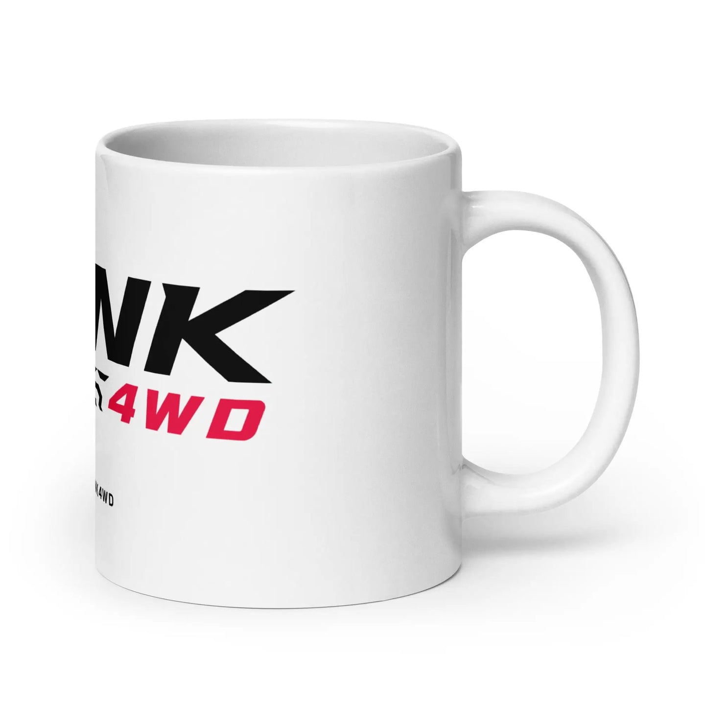 4Link4WD white glossy ceramic mug with black graphic and red 4WD text