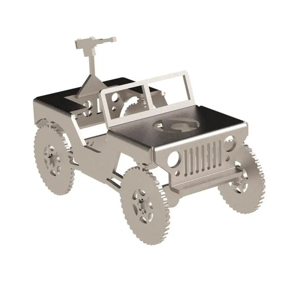 Artec Aluminum Micro Willys model chassis with exposed gears, silver