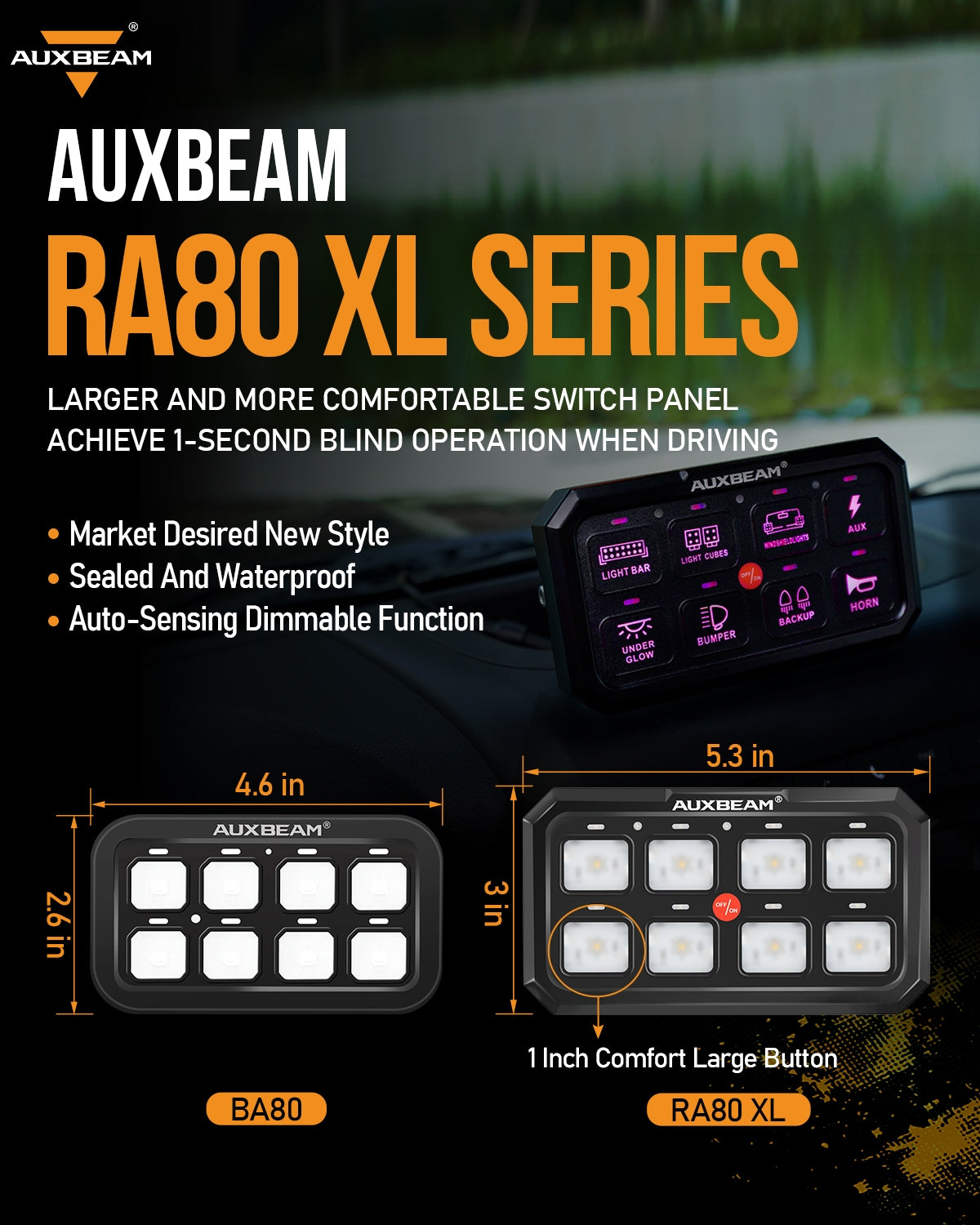 Auxbeam RGB 8 Gang Switch Panel | Urban 3D